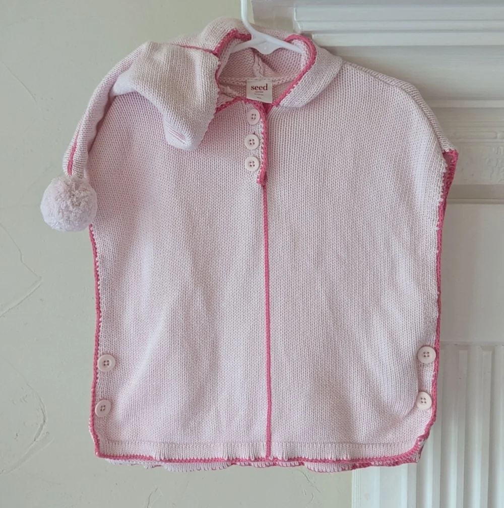 Seed Heritage | Pink Knit Baby Poncho with Hood‎